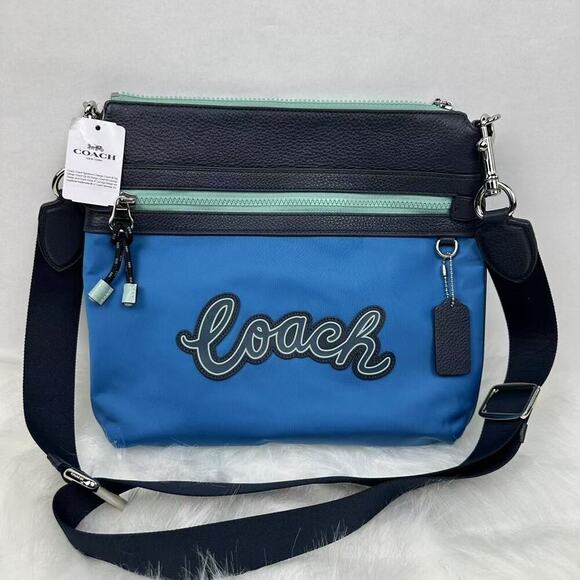Coach Vale File Crossbody Bag In Silver/Cerulean Multi Blue F76648 NWT - Picture 1 of 10